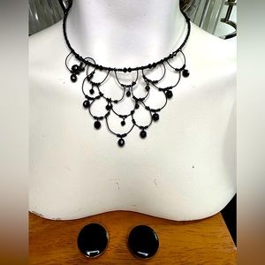 Lace-like black beaded choker